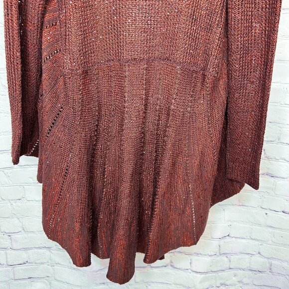 GORGEOUS BELLDINI COPPER BOWN SUBTLE SEQUIN CASCADING OPEN CARDI SWEATER - SMALL - Picture 5 of 8